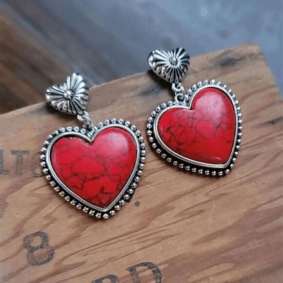 Western Boho Red Turquoise Dangle Earrings - Picture 1 of 3